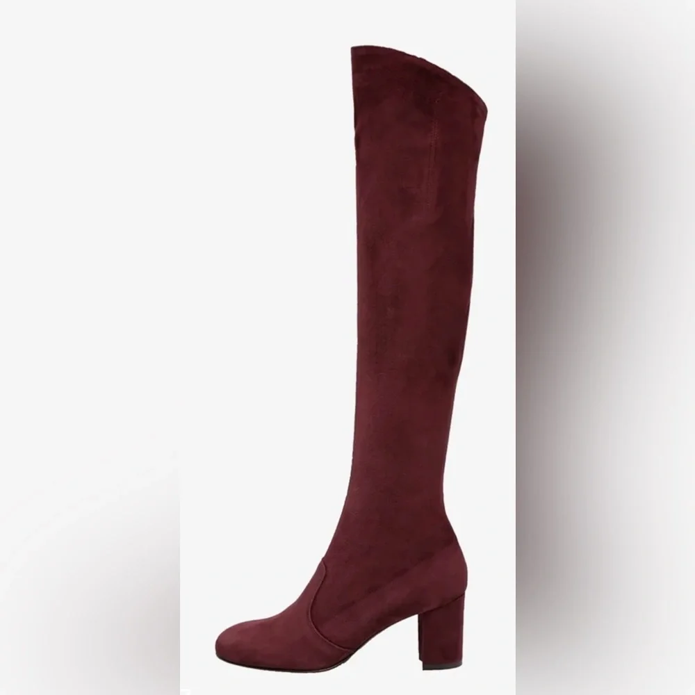 L'Autre Chose Italy Burgundy Suede Over The Knee Block Heel Boots 35 NWT